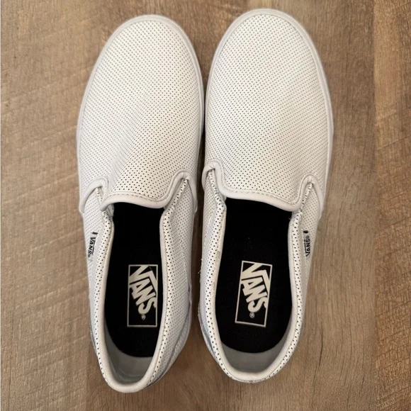 Classic Slip On Vans Perforated Leather White Shoe - Picture 1 of 5